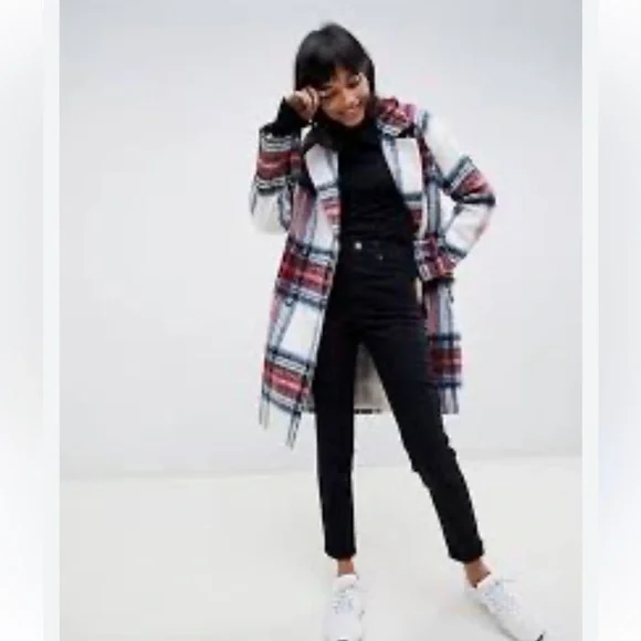 ASOS Red and Blue Plaid Trench Coat - Picture 16 of 16